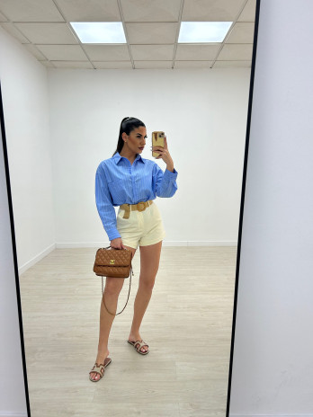 SHORT CINTURÓN RAFIA BEIGE