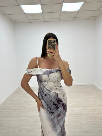 VESTIDO SATINADO DEGRADADO GRIS