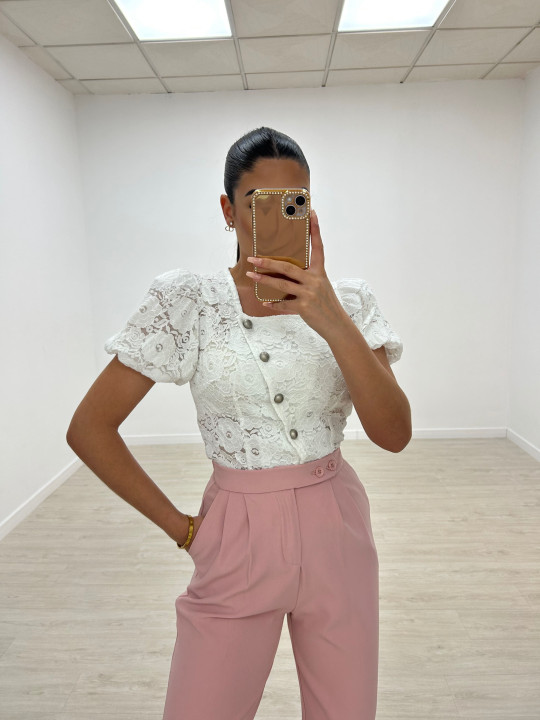 BLUSA ENCAJE BOTONES BLANCA BLUSA ENCAJE BOTONES BLANCA