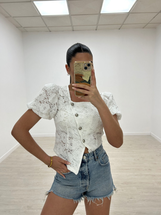 BLUSA ENCAJE BOTONES BLANCA BLUSA ENCAJE BOTONES BLANCA