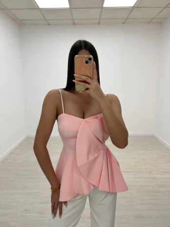 TOP ASIMÉTRICO FLOR ROSA