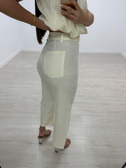 PANTALÓN BORDADO LINO BEIGE