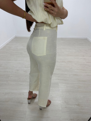 PANTALÓN BORDADO LINO BEIGE