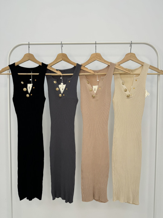 VESTIDO MINI PUNTO BOTONES DORADOS