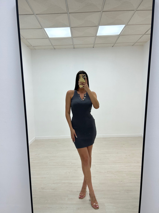 VESTIDO MINI PUNTO BOTONES DORADOS