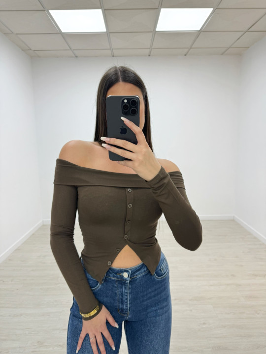 TOP ALGODÓN BOTONES MARRÓN