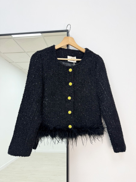 CHAQUETA TWEED PLUMAS NEGRA