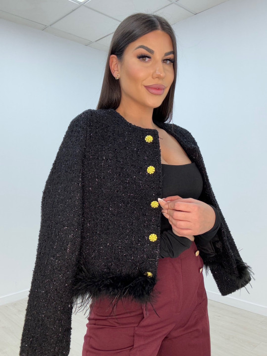 CHAQUETA TWEED PLUMAS NEGRA