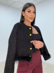 CHAQUETA TWEED PLUMAS NEGRA