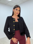 CHAQUETA TWEED PLUMAS NEGRA