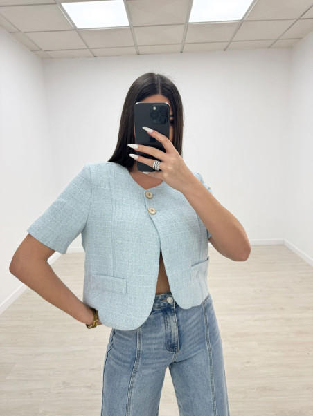 BLAZER TWEED CHANEL CELESTE