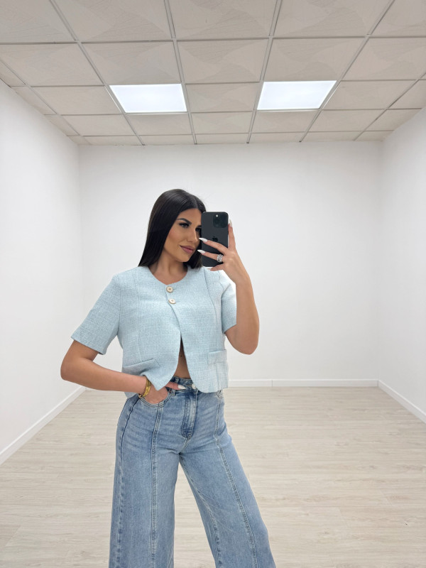 BLAZER TWEED CHANEL CELESTE