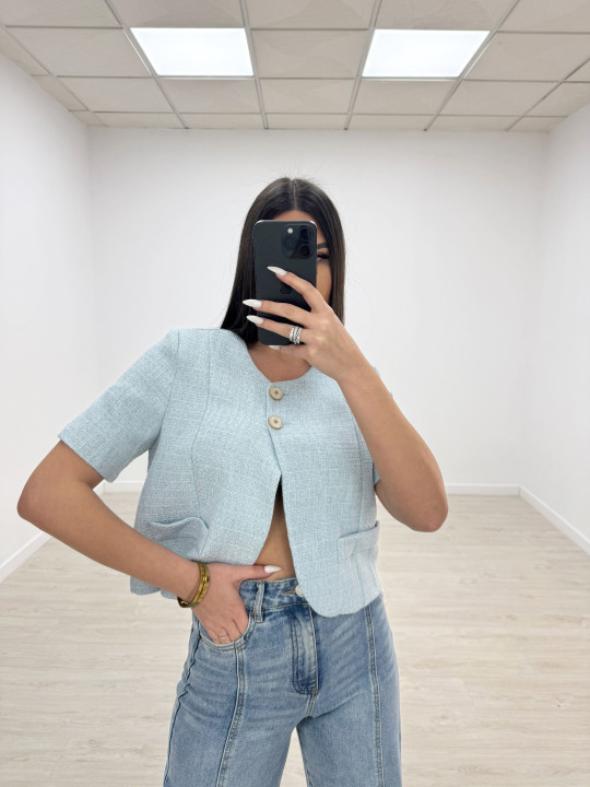 BLAZER TWEED CHANEL CELESTE