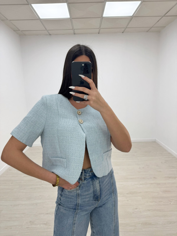 BLAZER TWEED CHANEL CELESTE