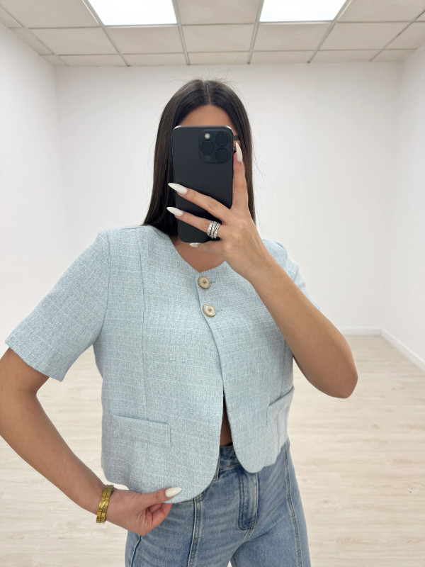 BLAZER TWEED CHANEL CELESTE