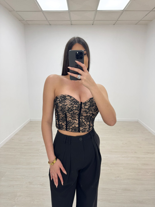 TOP BANDA LAZADA ENCAJE NEGRO