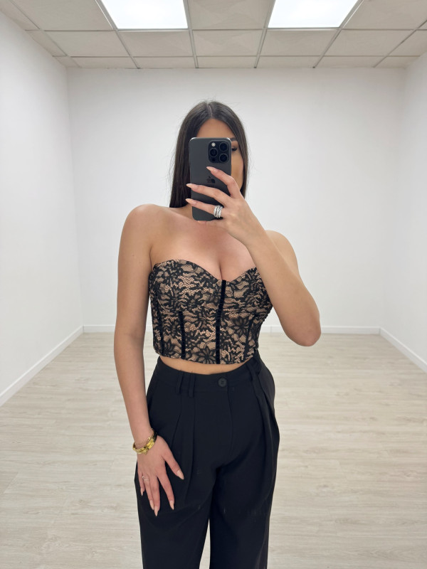 TOP BANDA LAZADA ENCAJE NEGRO