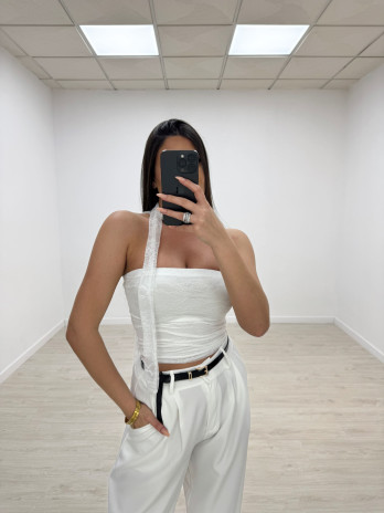 TOP BANDA LAZADA ENCAJE BLANCO