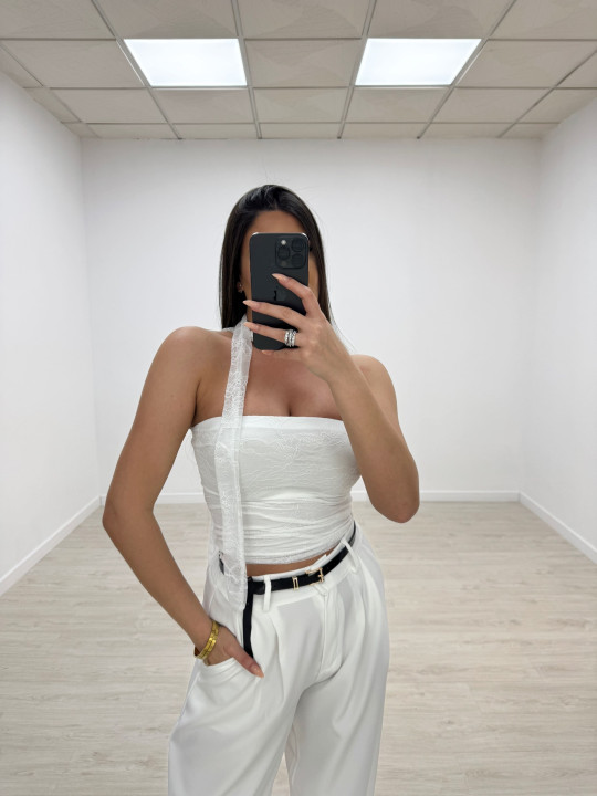 TOP BANDA LAZADA ENCAJE BLANCO