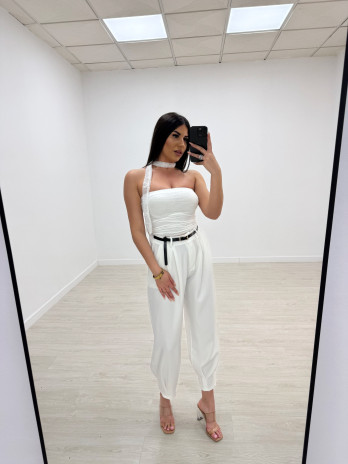 TOP BANDA LAZADA ENCAJE BLANCO