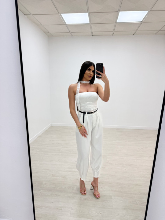 TOP BANDA LAZADA ENCAJE BLANCO