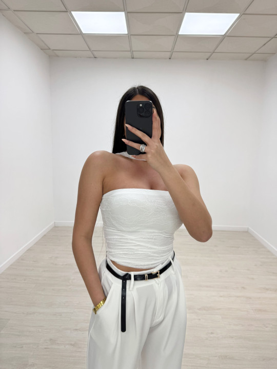 TOP BANDA LAZADA ENCAJE BLANCO
