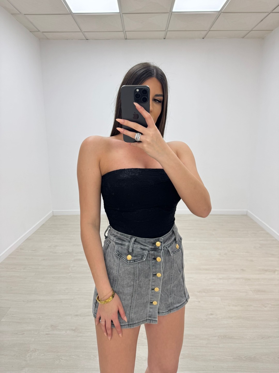 FALDA PANTALÓN DENIM BOTONES GRIS