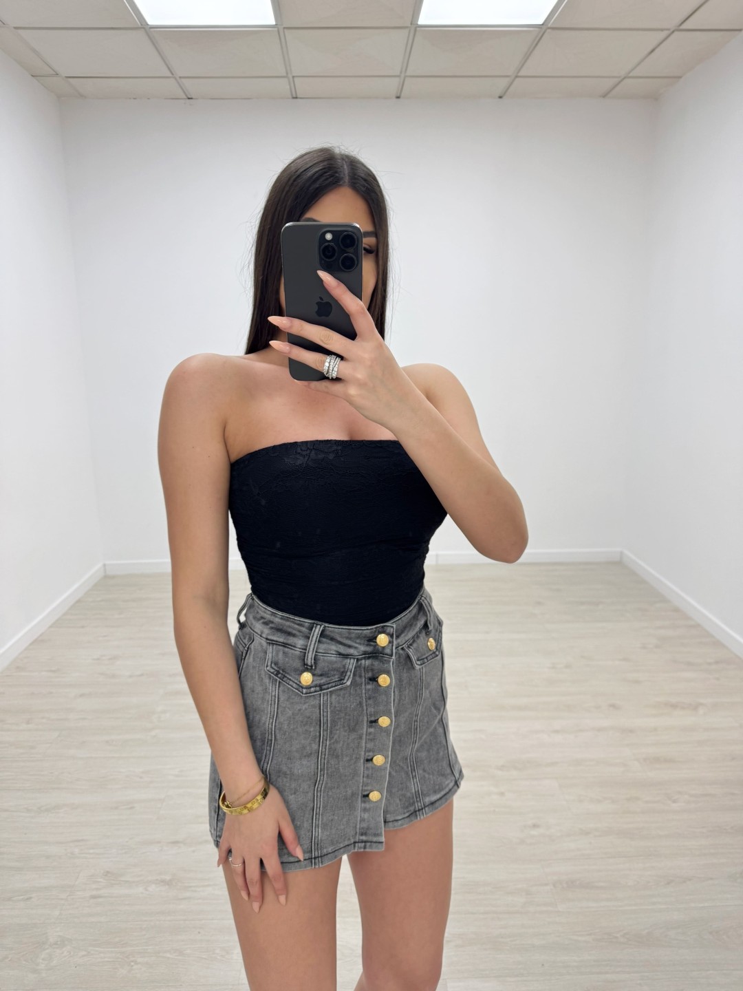 FALDA PANTALÓN DENIM BOTONES GRIS