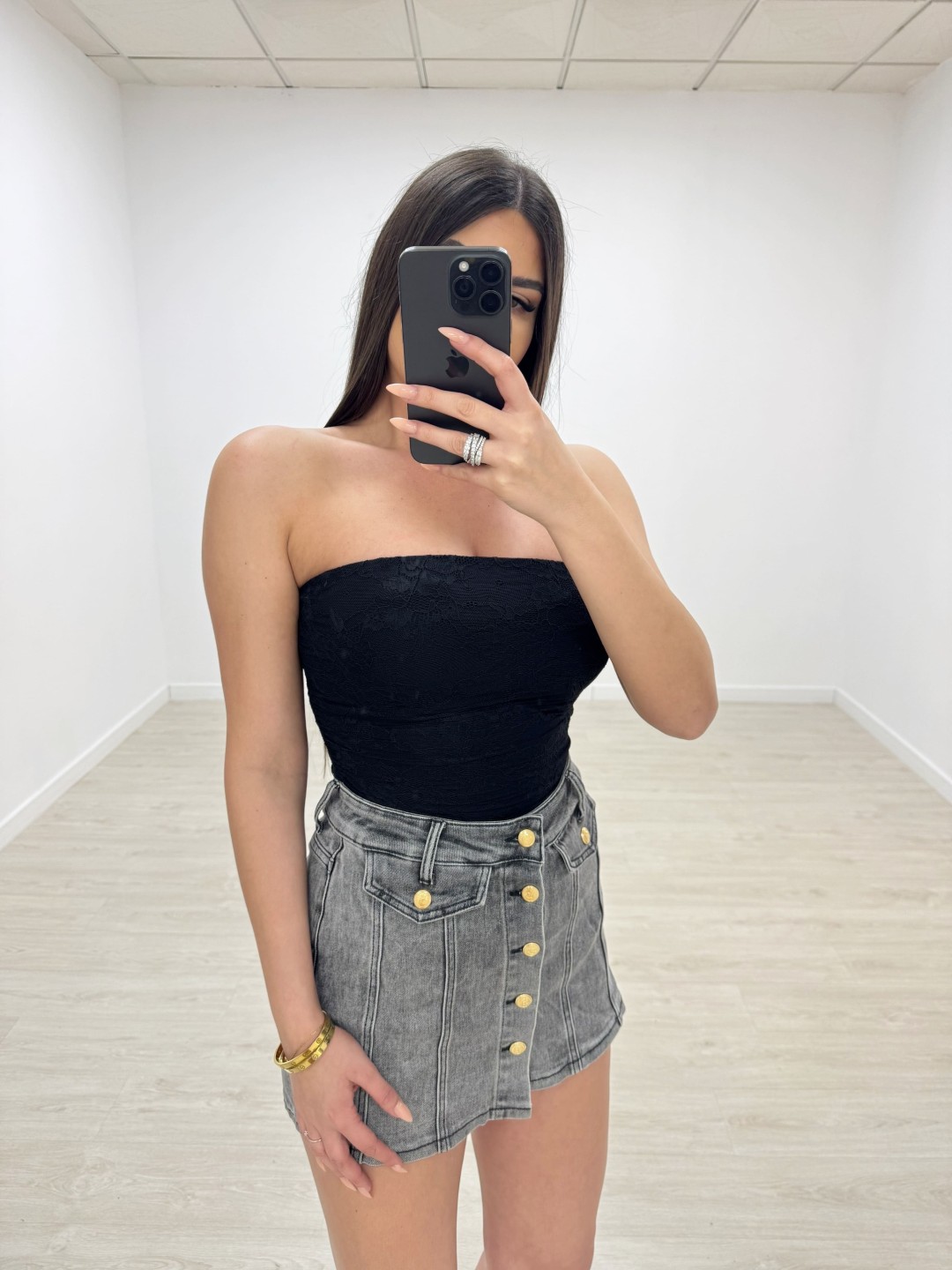 FALDA PANTALÓN DENIM BOTONES GRIS