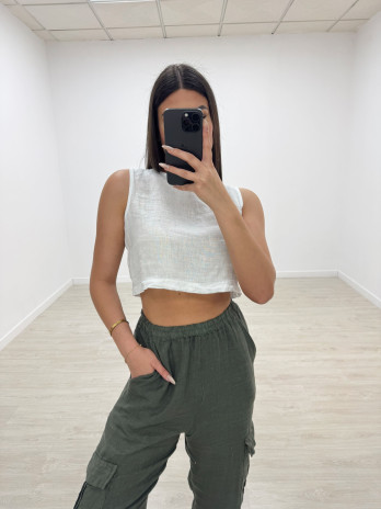 BLUSA CROP LINO BLANCA