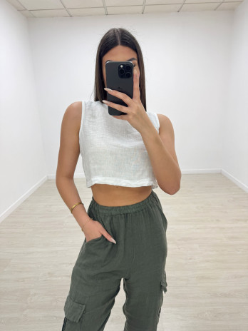 BLUSA CROP LINO BLANCA