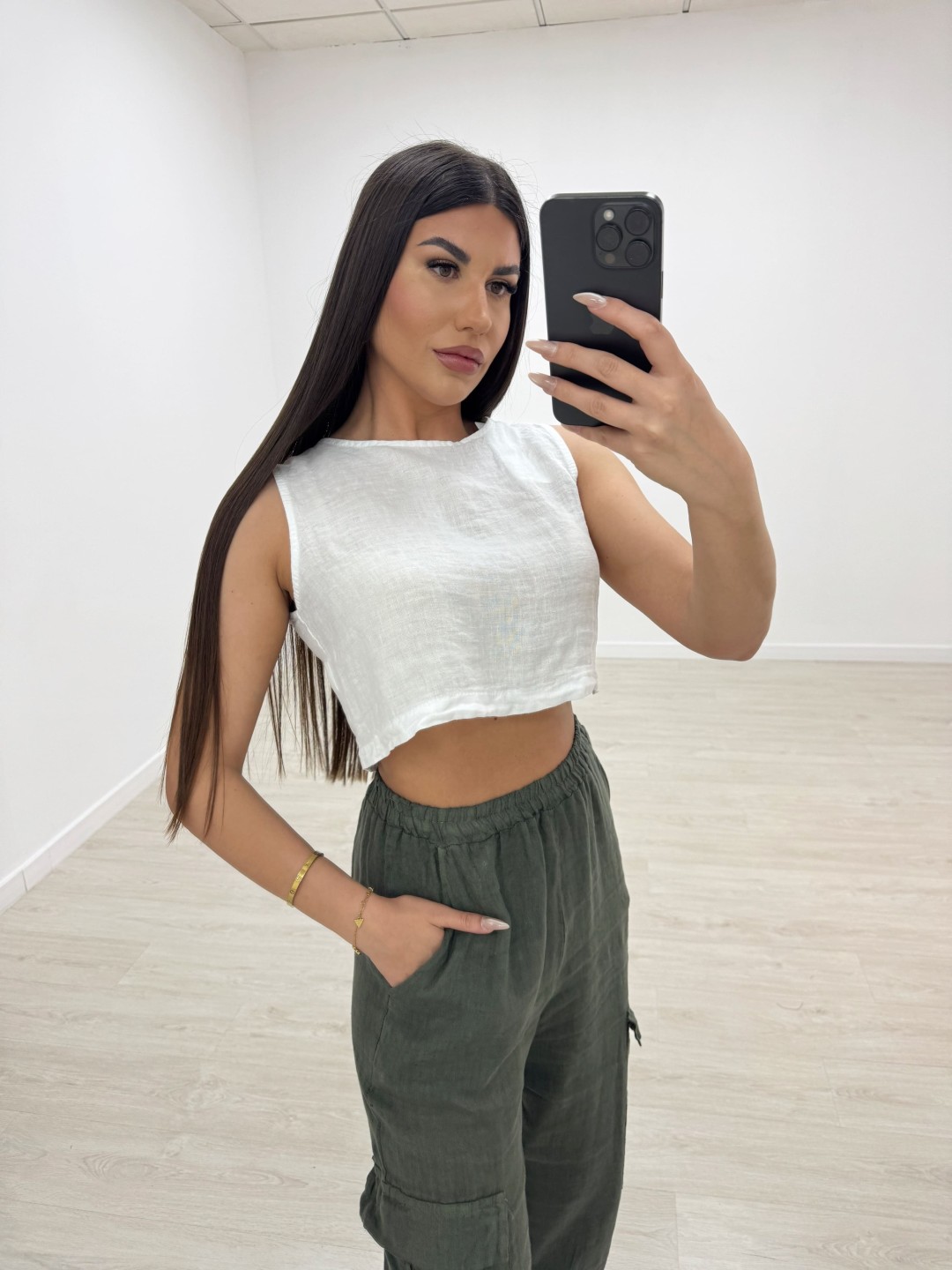 BLUSA CROP LINO BLANCA