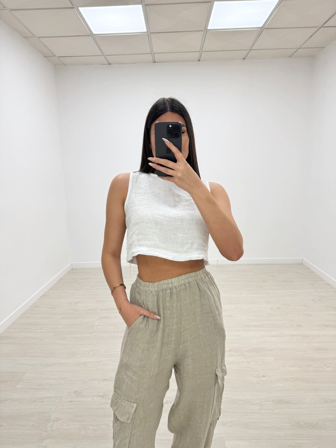 BLUSA CROP LINO BLANCA