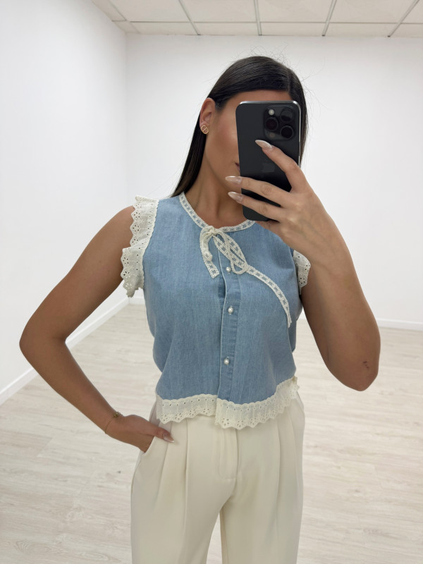 CAMISA DENIM PUNTILLA