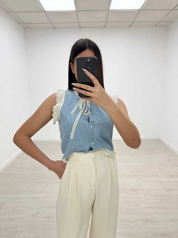 CAMISA DENIM PUNTILLA