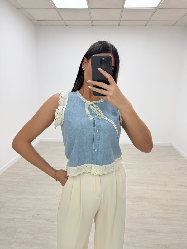 CAMISA DENIM PUNTILLA
