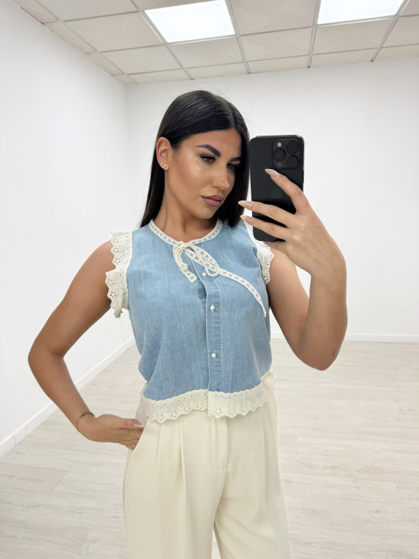 CAMISA DENIM PUNTILLA