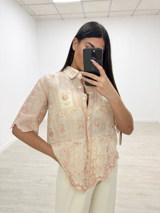 CAMISA BORDADA LINO ROSA
