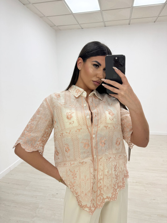 CAMISA BORDADA LINO ROSA