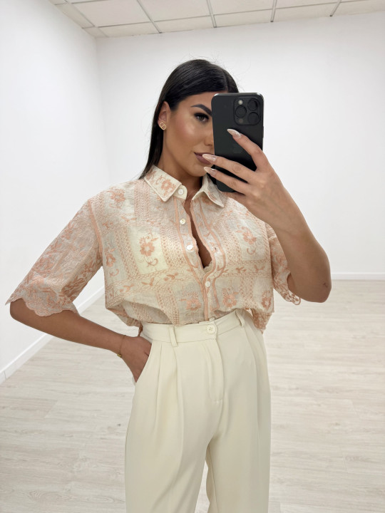 CAMISA BORDADA LINO ROSA