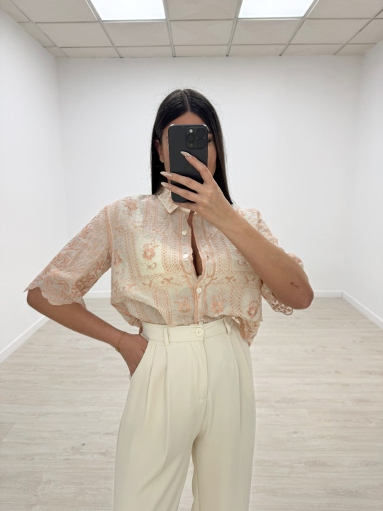 CAMISA BORDADA LINO ROSA