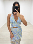 CONJUNTO ENCAJE FALDA CELESTE CONJUNTO ENCAJE FALDA CELESTE
