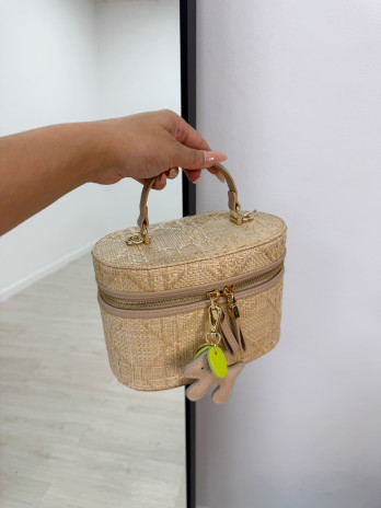 BOLSO POUCH RAFIA CAMEL
