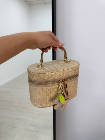BOLSO POUCH RAFIA CAMEL