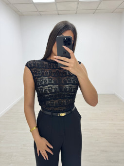 TOP ASIMÉTRICO ENCAJE NEGRO