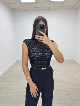 TOP ASIMÉTRICO ENCAJE NEGRO