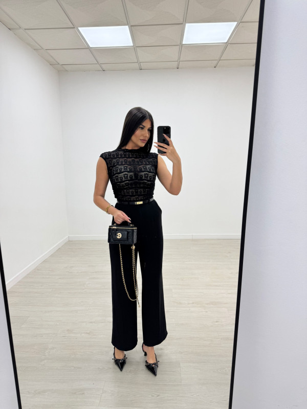 TOP ASIMÉTRICO ENCAJE NEGRO