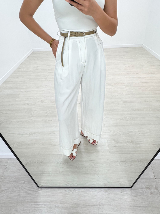 PANTALÓN BLANCO PESPUNTES CINTURÓN PANTALÓN BLANCO PESPUNTES CINTURÓN