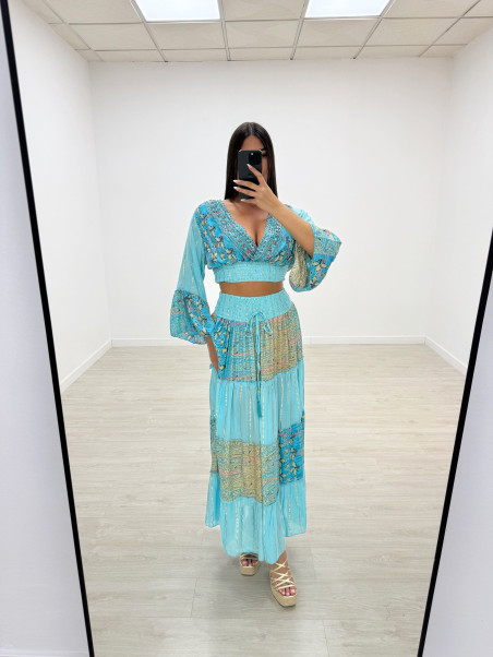 SET INDIO FALDA CELESTE