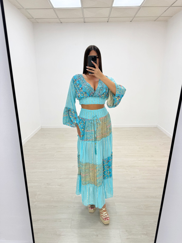 SET INDIO FALDA CELESTE